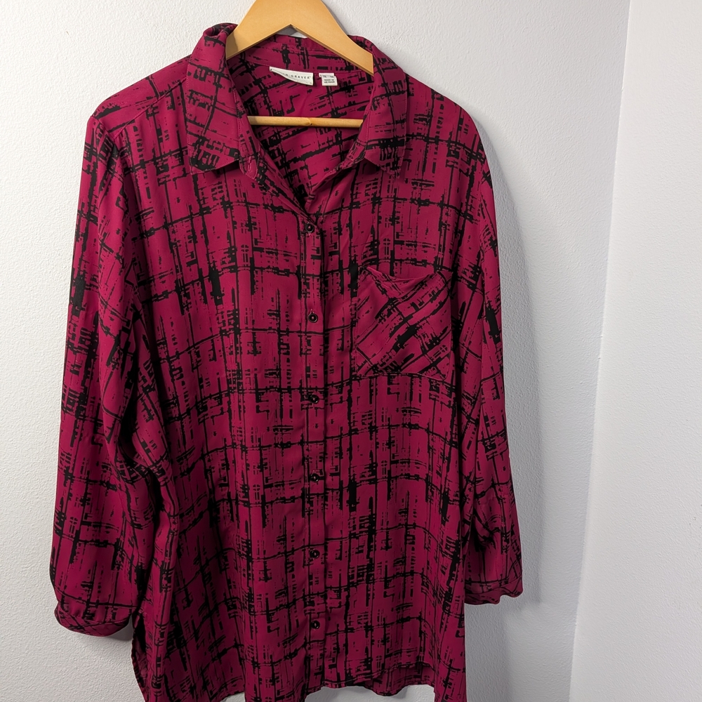 Susan‎ Graver Pink Abstract Print Button Up Blouse Plus Size 24W